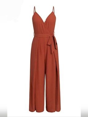 Simplee Plus Rust Terracotta Wide Leg Wrap Jumpsuit XL Boho Tie Waist Romper